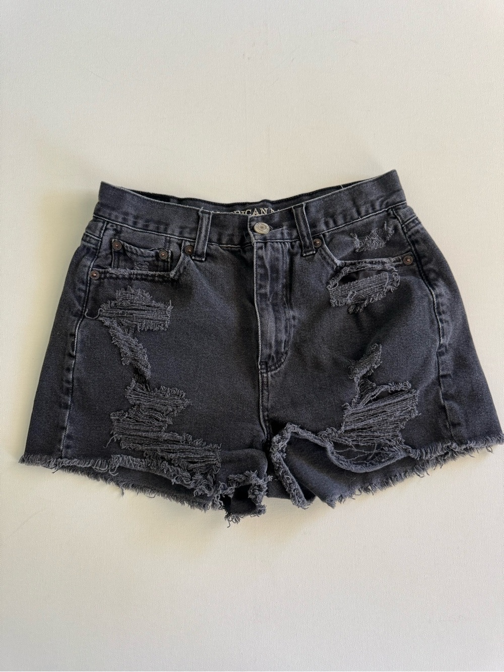 Distressed Black American Eagle Denim Women's Shorts